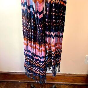 Peach Wave Abstract Pink and Blue Wrap Scarf